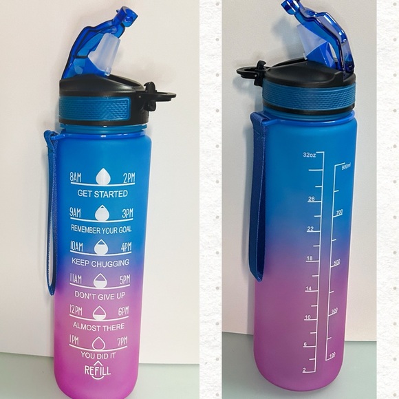 Sport Frosted Water Bottle with Time Marker & Straw 32oz - Picture 3 of 5